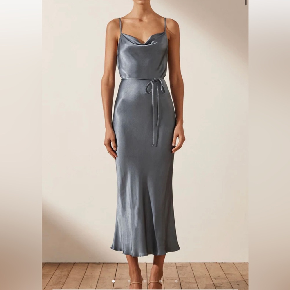 Shona Joy La Lune Bias Cowl Midi Dress Blue Smoke